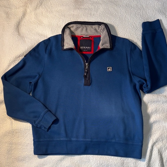Sperry Topsider Other - Sperry Top-Sider Blue 1/2 Zip Nautical Pullover, Striped Collar, Large, EUC